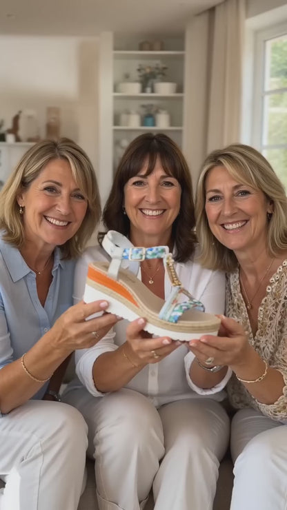 Sandales à plateforme Bohème pour femme – Ornement floral et perles tressées